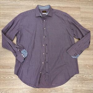 Thomas Dean Shaped Fit Lightweight Cotton Colorful Plaid Shirt XXL